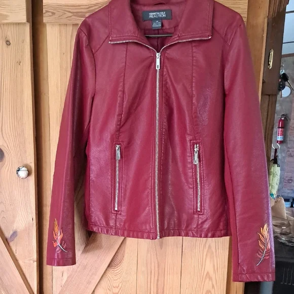 Hand Painted Faux Leather Jacket with Phoenix Art Size Large - Picture 11 of 17